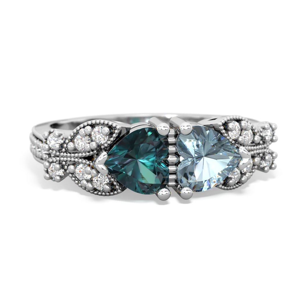 Alexandrite Diamond Butterflies 14K White Gold ring R5601