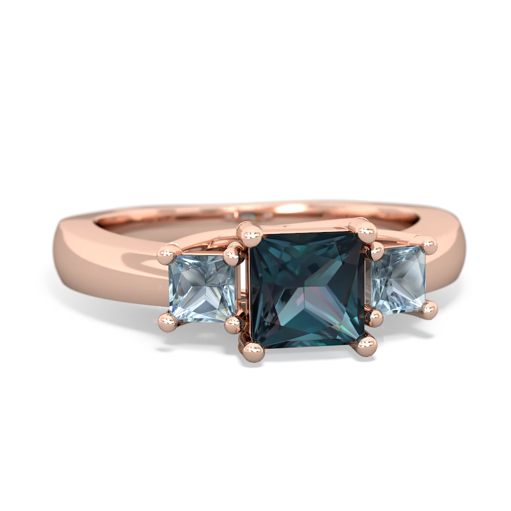 Alexandrite Three Stone Trellis 14K Rose Gold ring R4015