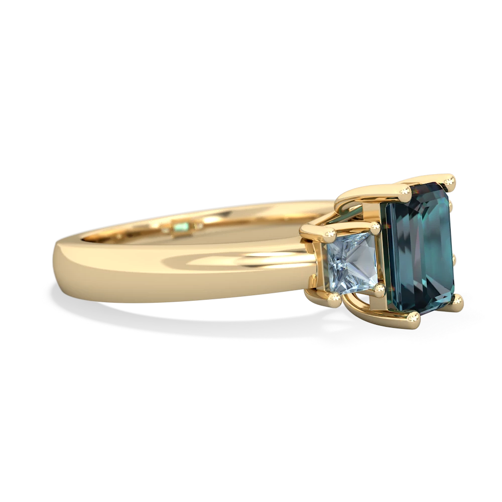 Alexandrite Three Stone Emerald-Cut Trellis 14K Yellow Gold ring R4021