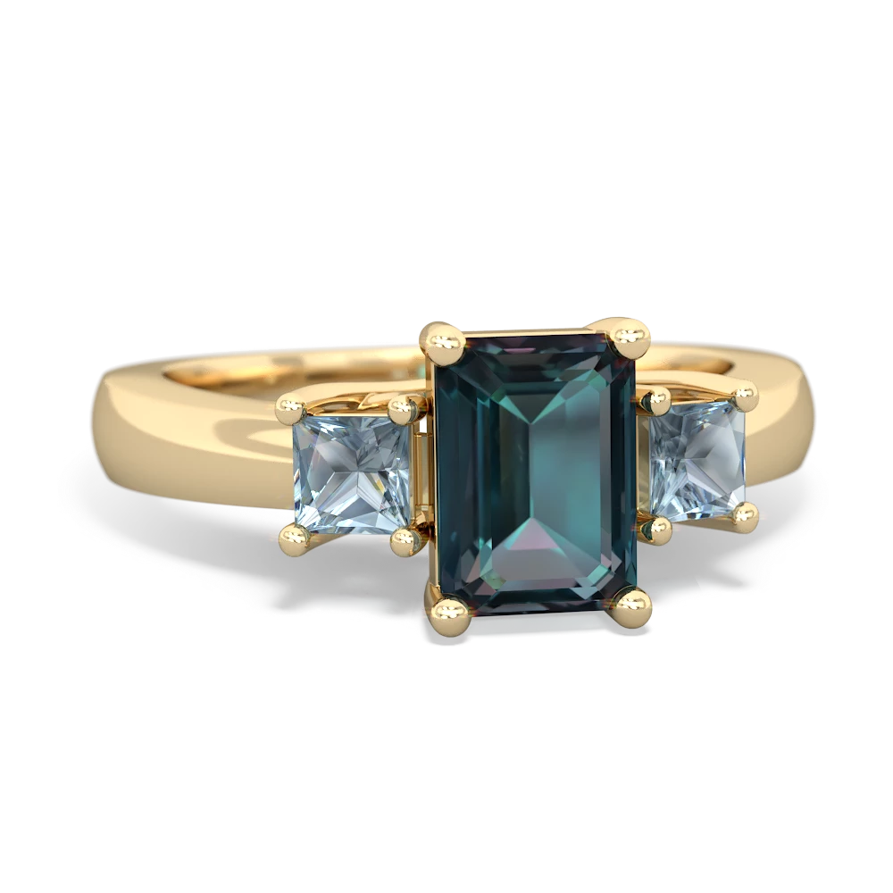 Alexandrite Three Stone Emerald-Cut Trellis 14K Yellow Gold ring R4021