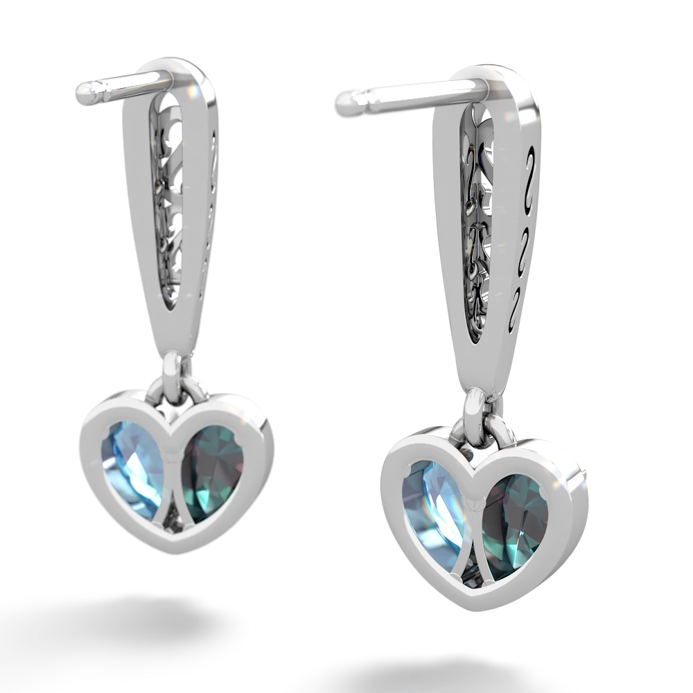 Alexandrite Filligree Heart 14K White Gold earrings E5070