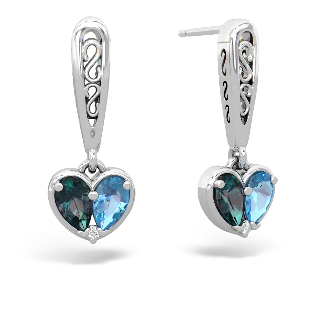 Alexandrite Filligree Heart 14K White Gold earrings E5070