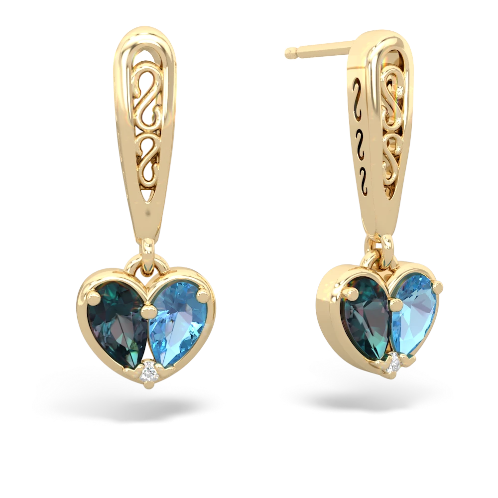 Alexandrite Filligree Heart 14K Yellow Gold earrings E5070