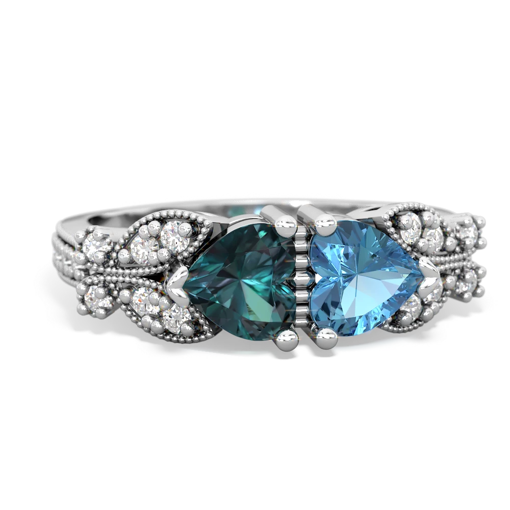 Alexandrite Diamond Butterflies 14K White Gold ring R5601