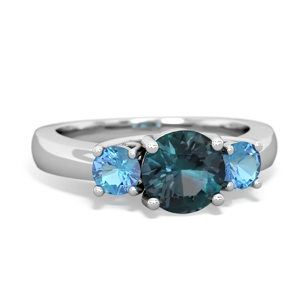 Alexandrite Three Stone Round Trellis 14K White Gold ring R4018