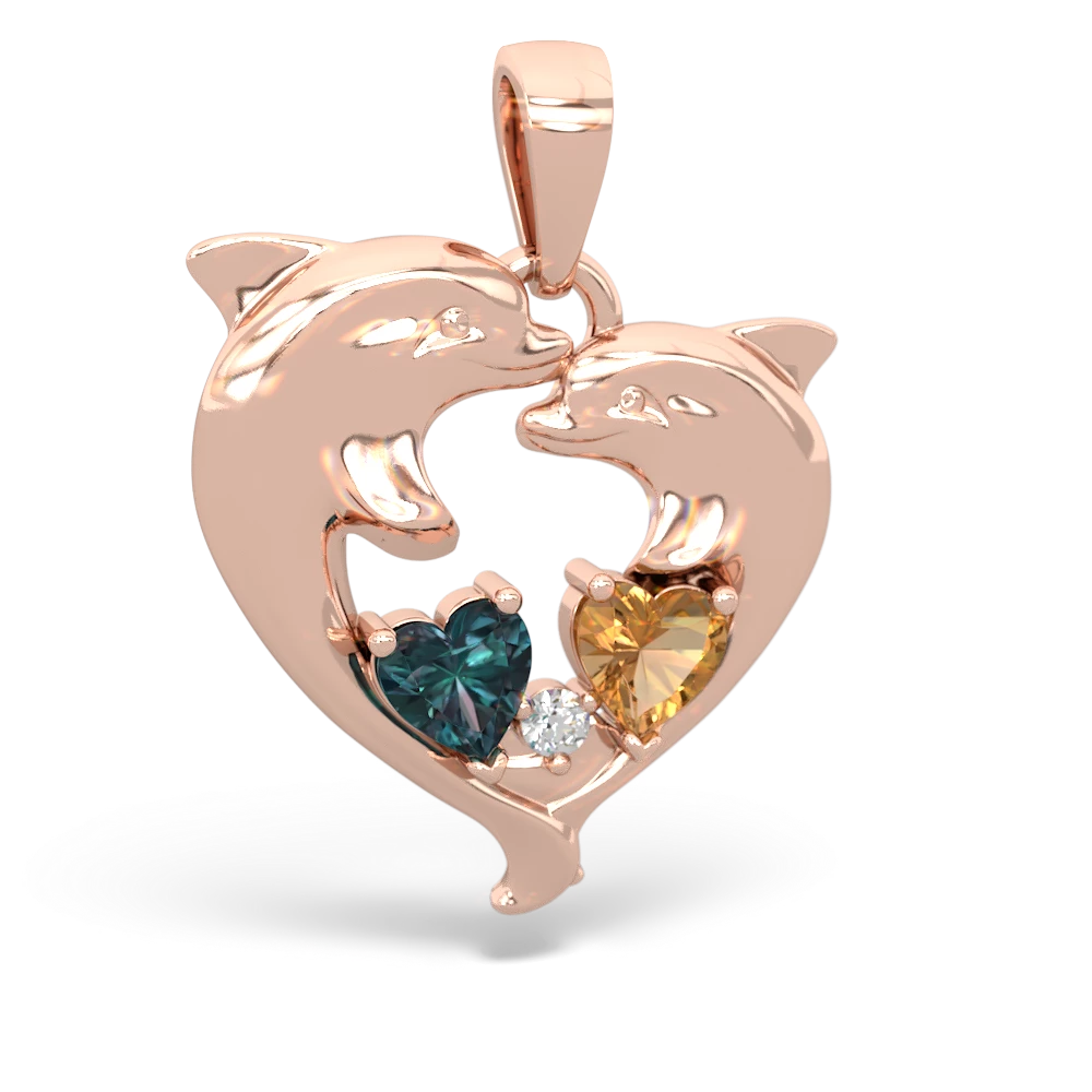 Alexandrite Dolphin Heart 14K Rose Gold pendant P5820