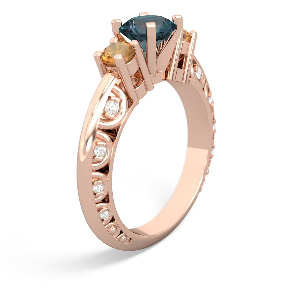 Alexandrite Art Deco Eternal Embrace Engagement 14K Rose Gold ring C2003