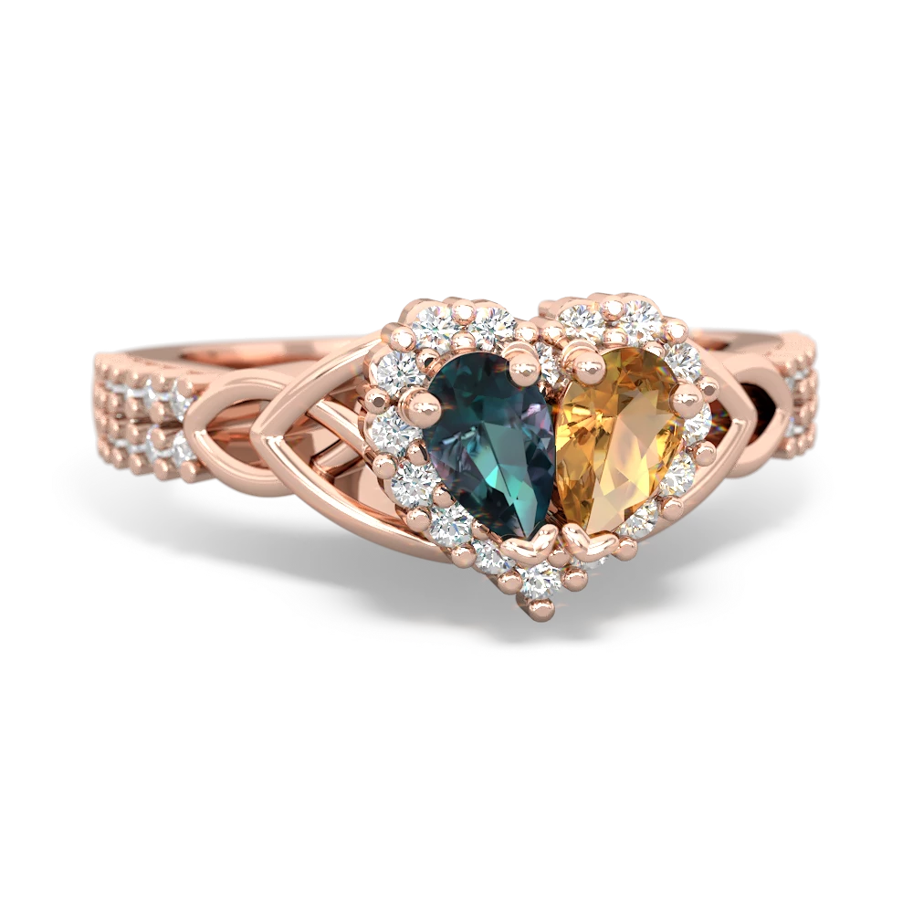 Alexandrite Celtic Knot Two Hearts As One 14K Rose Gold ring R2644HRT