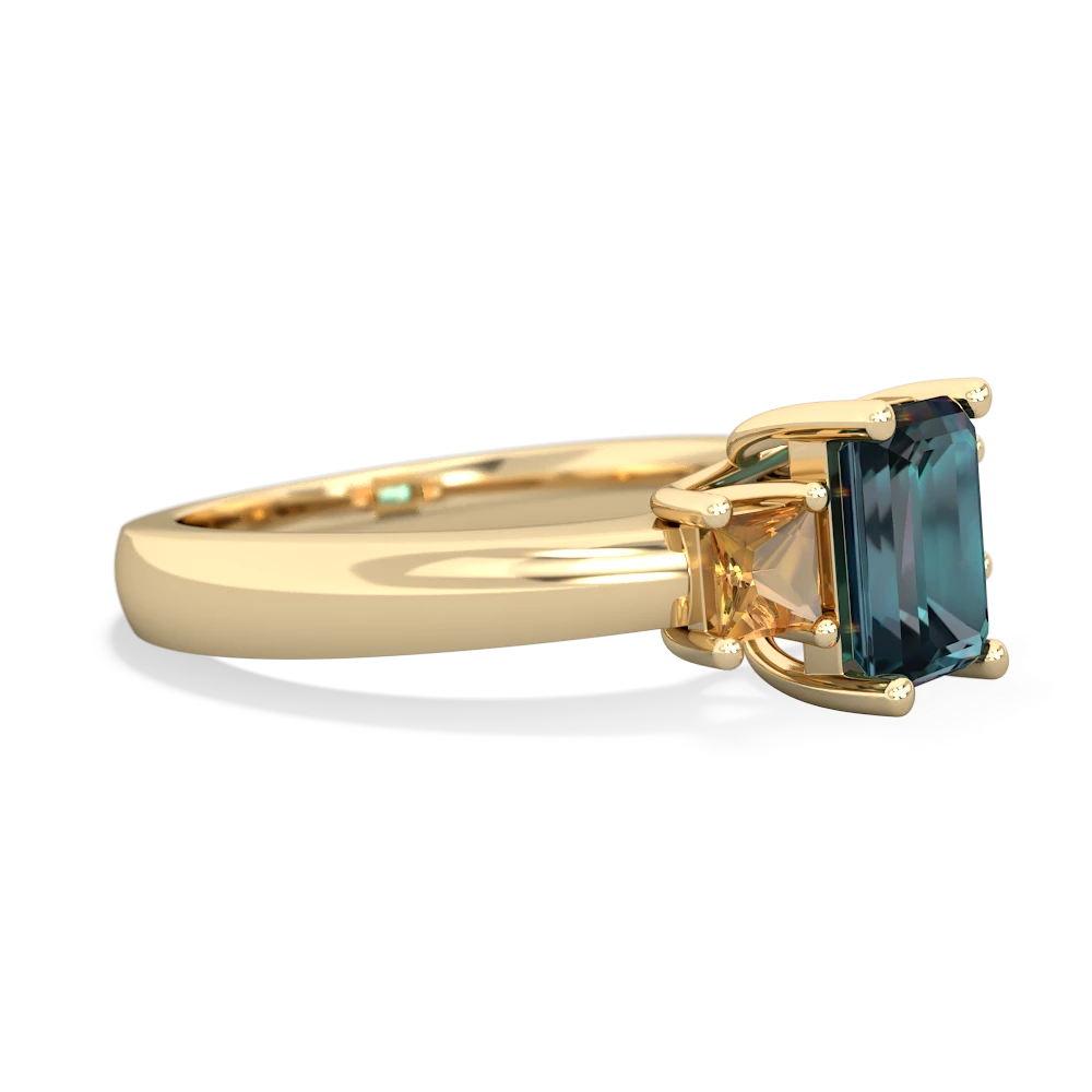 Alexandrite Three Stone Emerald-Cut Trellis 14K Yellow Gold ring R4021