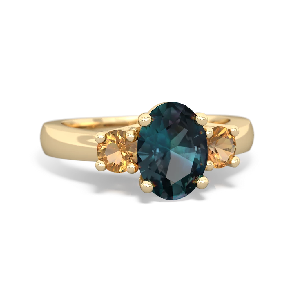 Alexandrite Three Stone Oval Trellis 14K Yellow Gold ring R4024