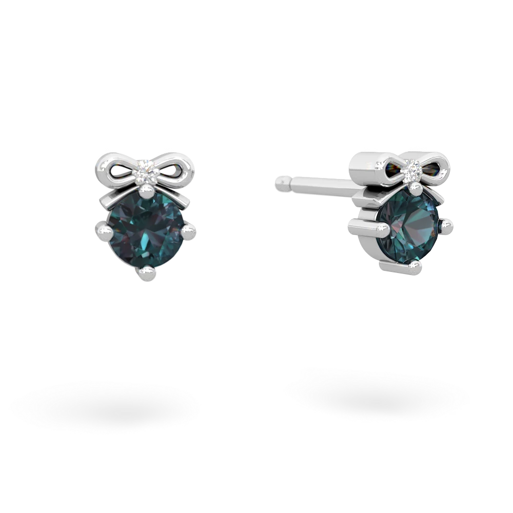 Alexandrite Diamond Bows 14K White Gold earrings E7002