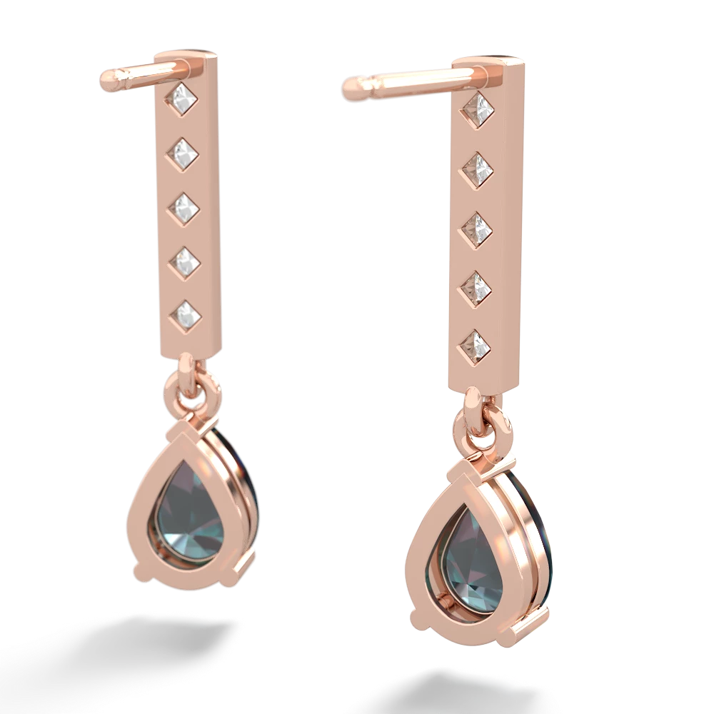 Alexandrite Art Deco Diamond Drop 14K Rose Gold earrings E5324