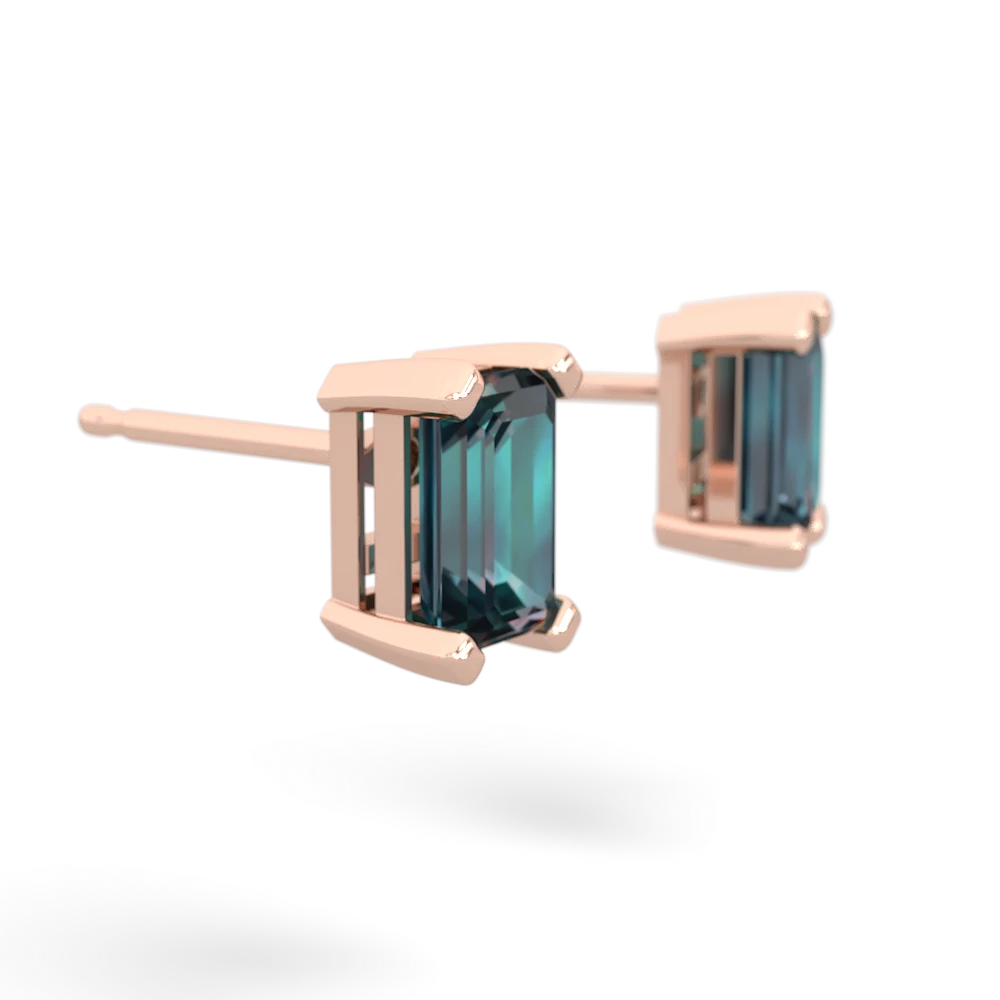 Alexandrite 6X4mm Emerald-Cut Stud 14K Rose Gold earrings E1855