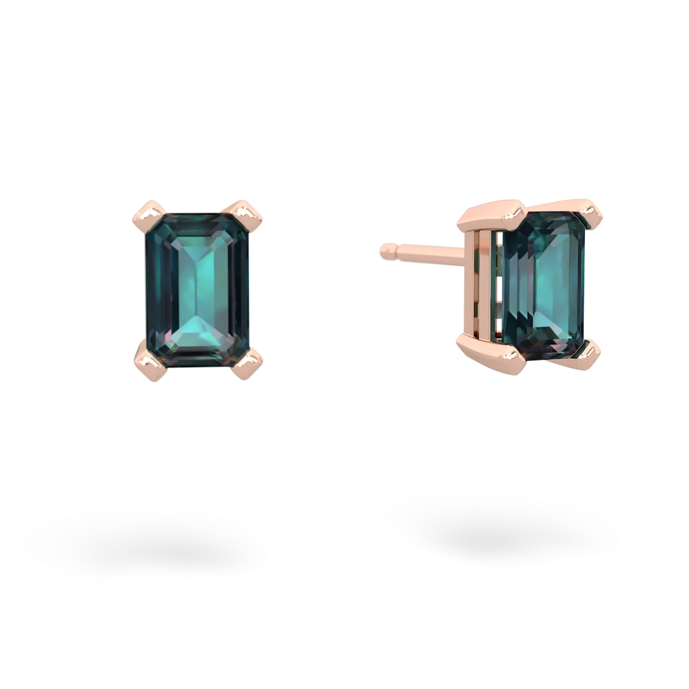 Alexandrite 6X4mm Emerald-Cut Stud 14K Rose Gold earrings E1855