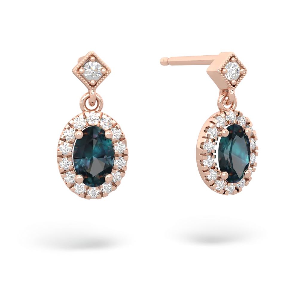 Alexandrite Antique-Style Halo 14K Rose Gold earrings E5720