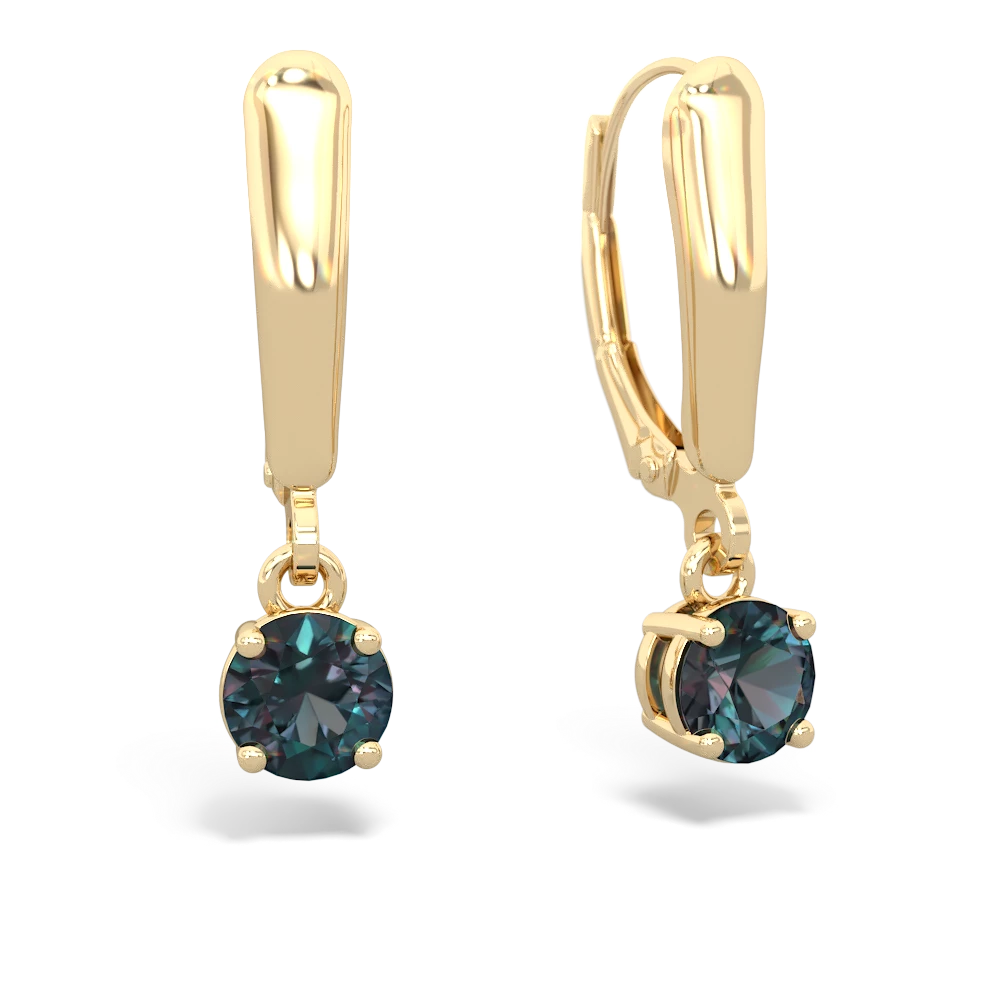 Alexandrite 5Mm Round Lever Back 14K Yellow Gold earrings E2785