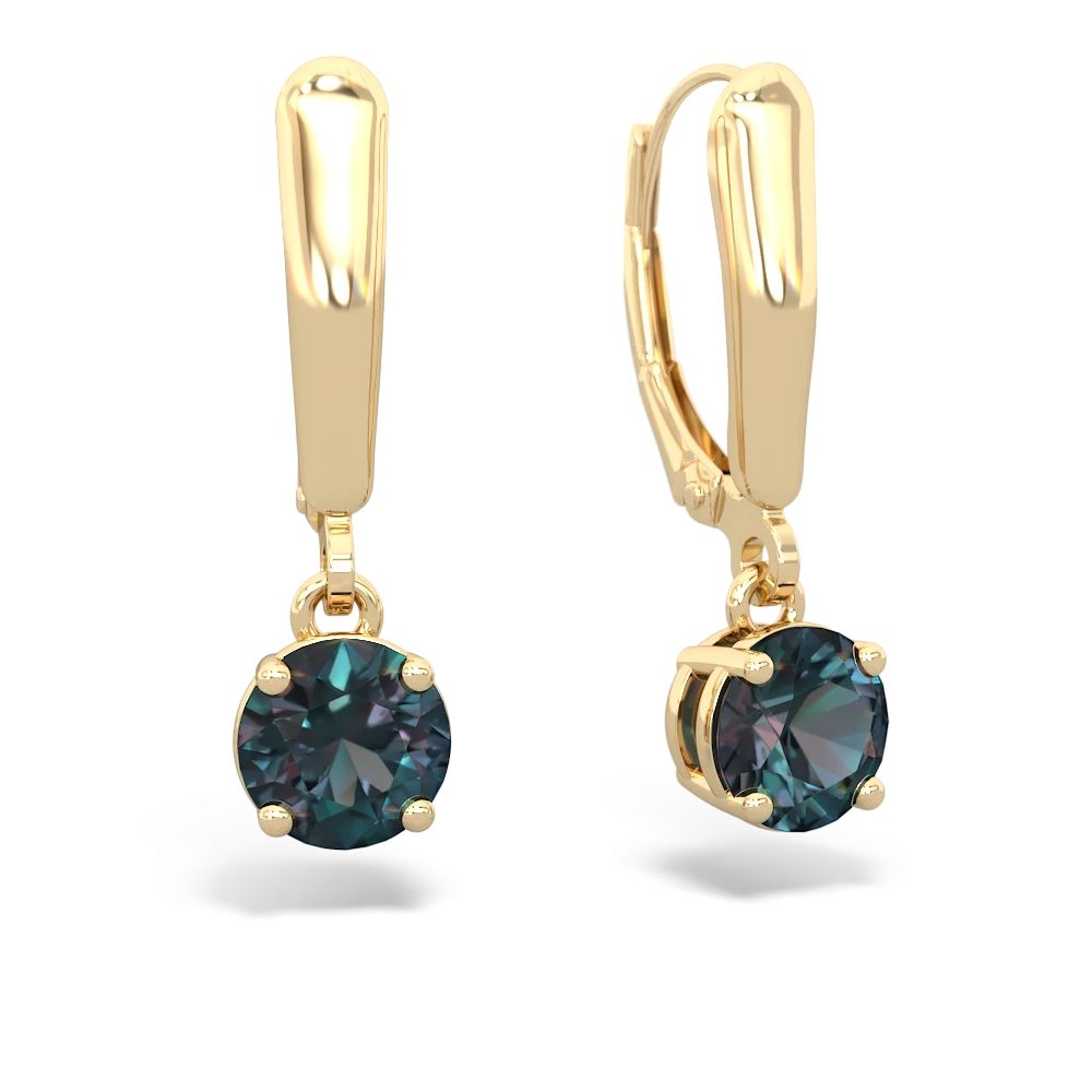 Alexandrite 6Mm  Round Lever Back 14K Yellow Gold earrings E2786