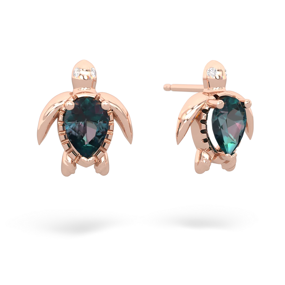 Alexandrite Baby Sea Turtle 14K Rose Gold earrings E5241