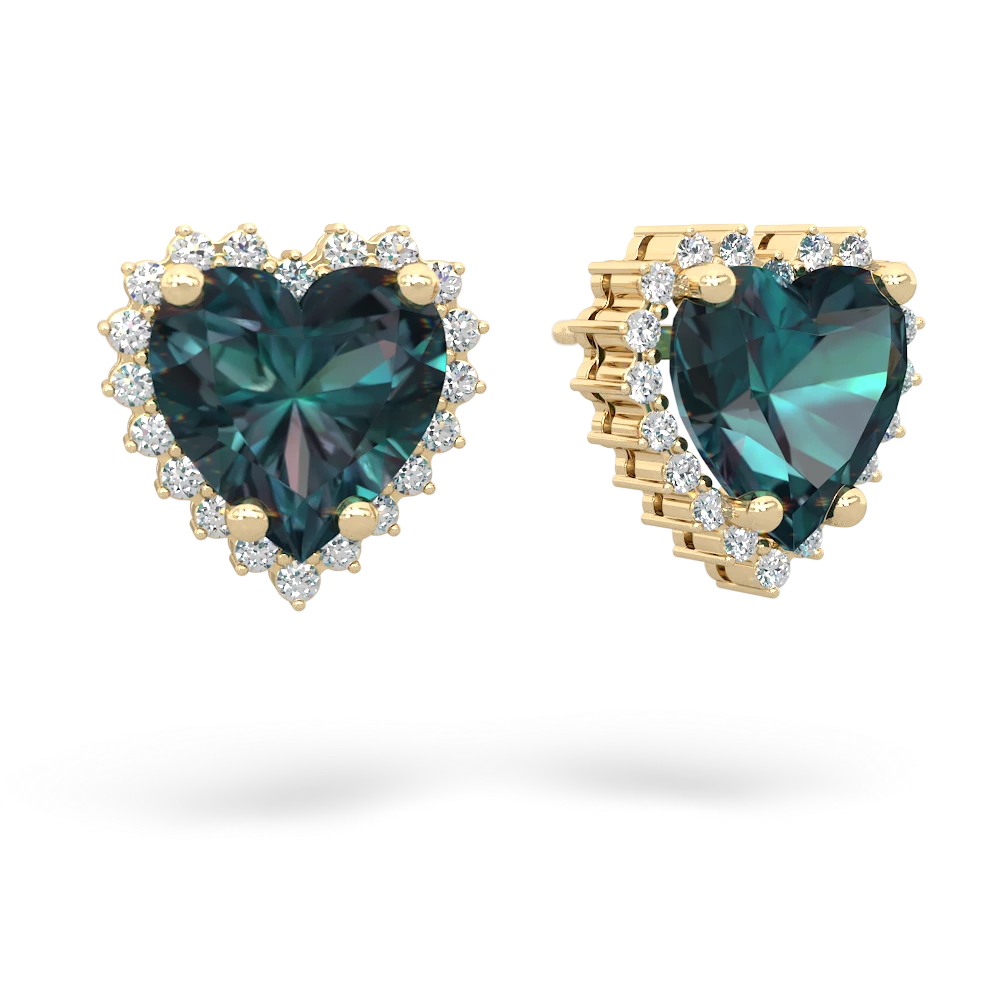 Alexandrite Sparkling Halo Heart 14K Yellow Gold earrings E0391