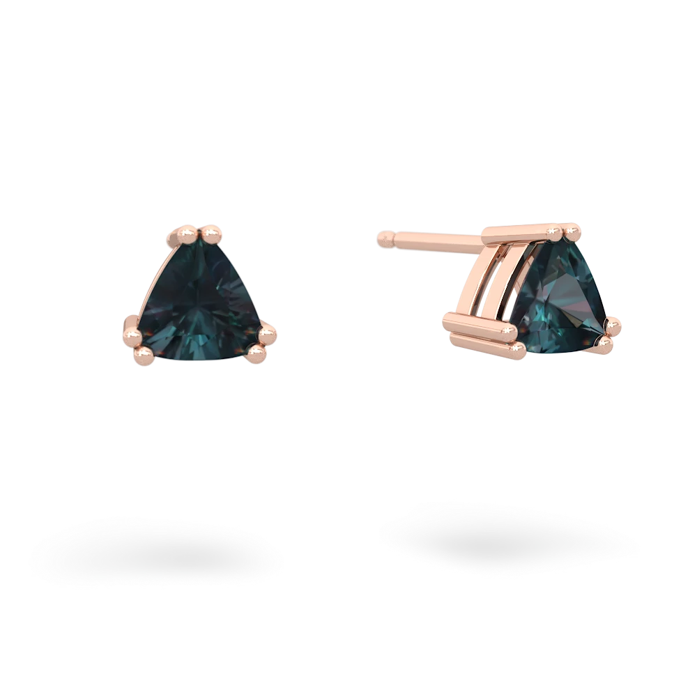 Alexandrite 5Mm Trillion Stud 14K Rose Gold earrings E1858