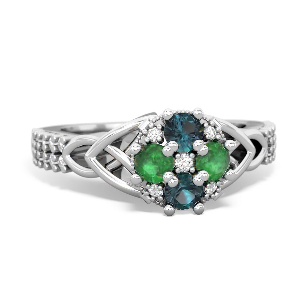 Alexandrite Celtic Knot Cluster Engagement 14K White Gold ring R26443RD