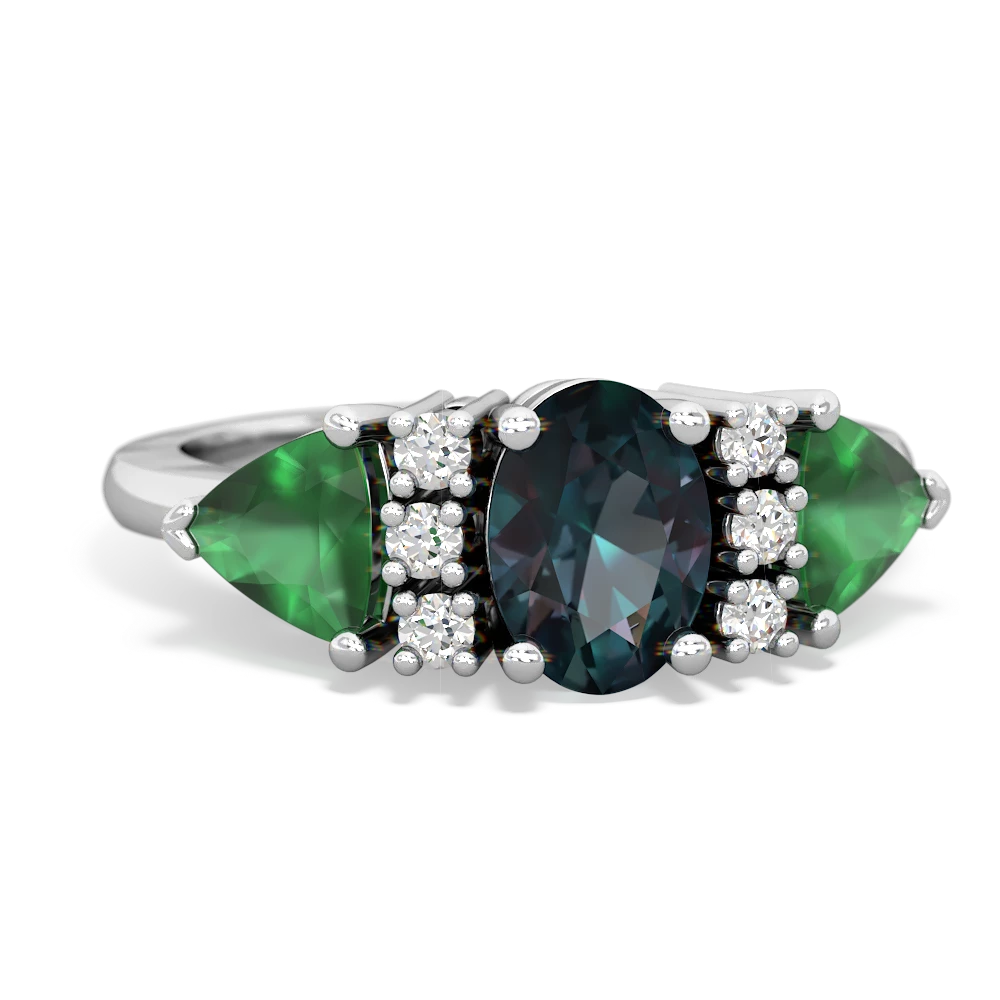 Alexandrite Antique Style Three Stone 14K White Gold ring R2186