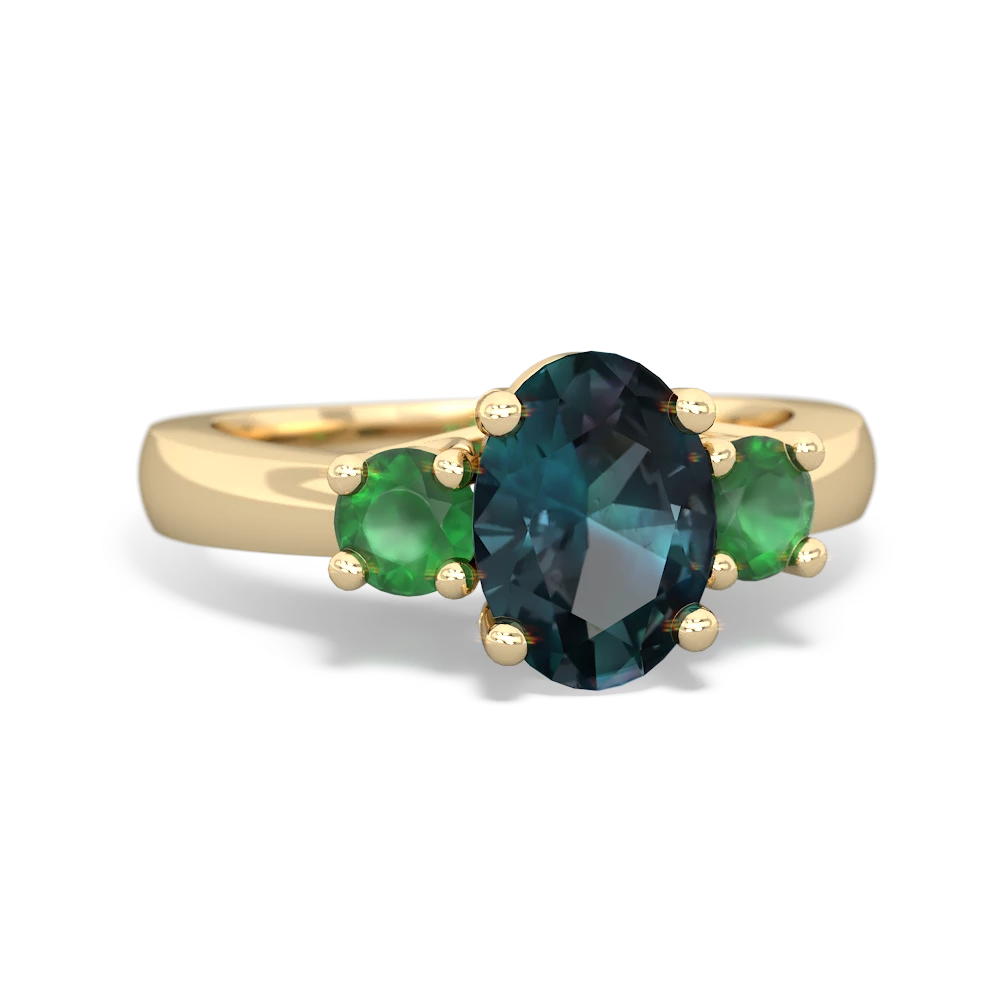 Alexandrite Three Stone Oval Trellis 14K Yellow Gold ring R4024