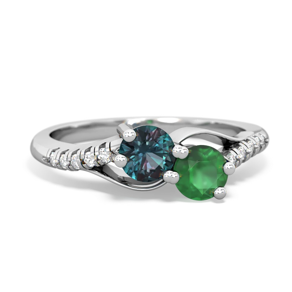 Alexandrite Infinity Pave Two Stone 14K White Gold ring R5285