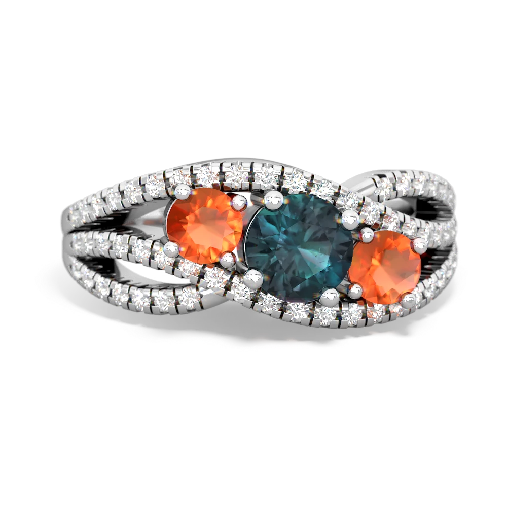 Alexandrite Three Stone Aurora 14K White Gold ring R3080