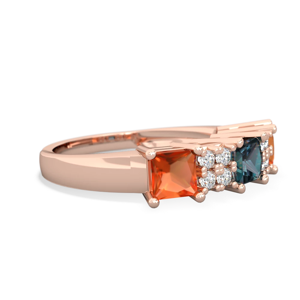 Alexandrite Three Stone Diamond Cluster 14K Rose Gold ring R2592