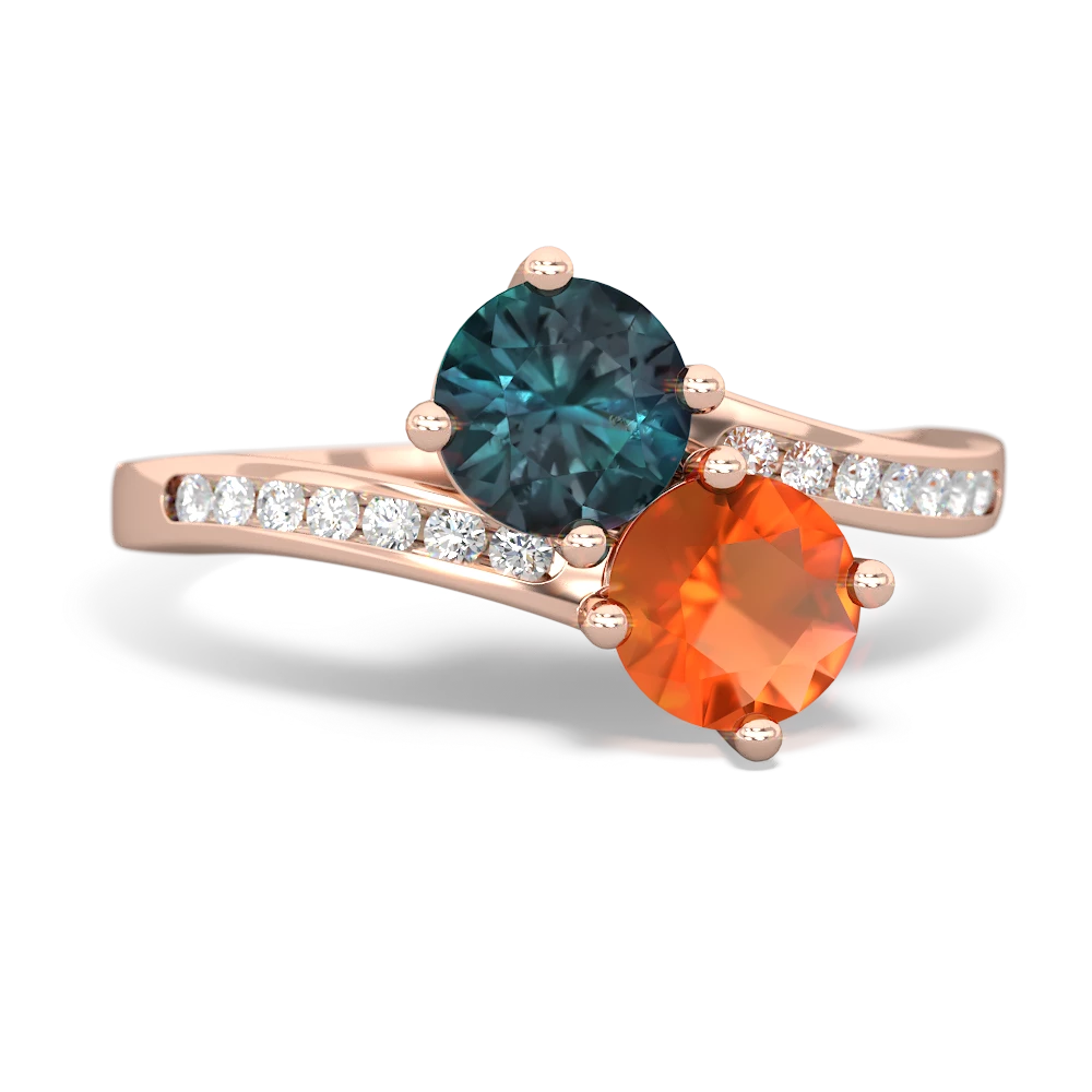 Alexandrite Channel Set Two Stone 14K Rose Gold ring R5303