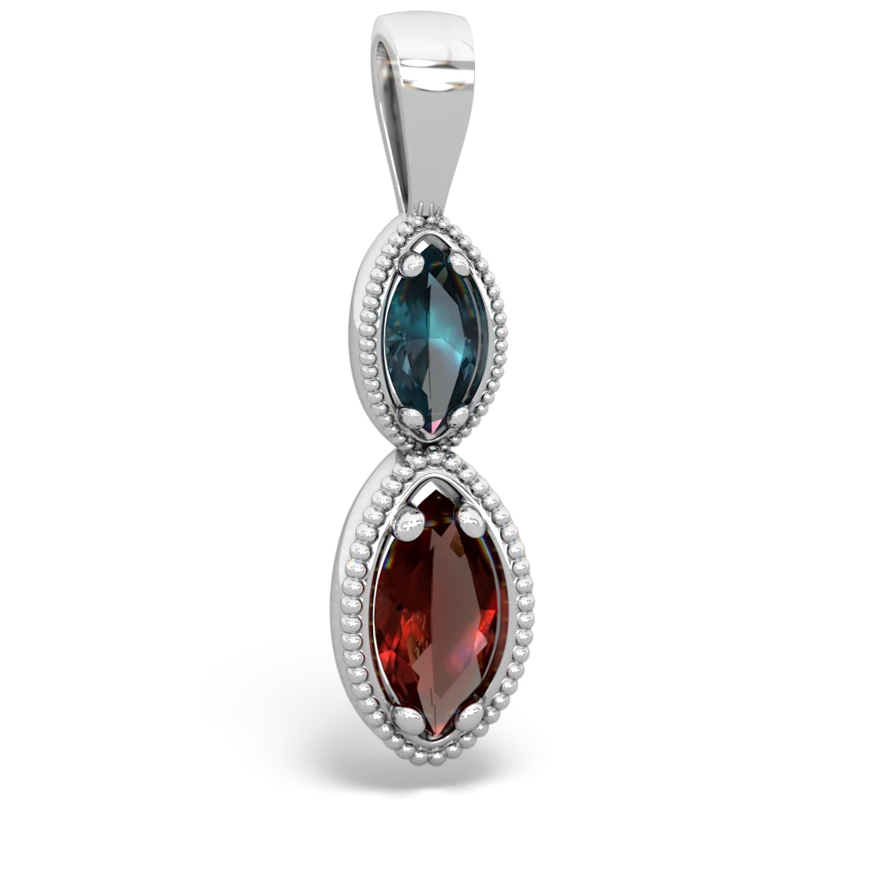 Alexandrite Antique-Style Halo 14K White Gold pendant P5700