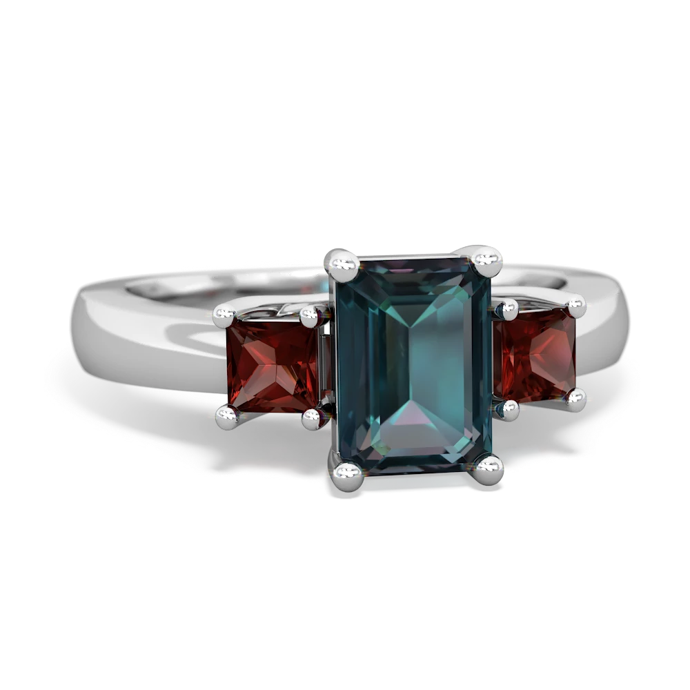 Alexandrite Three Stone Emerald-Cut Trellis 14K White Gold ring R4021