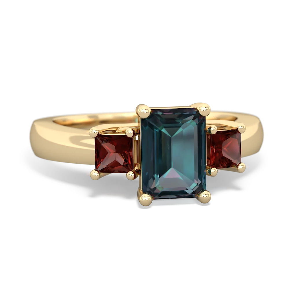 Alexandrite Three Stone Emerald-Cut Trellis 14K Yellow Gold ring R4021