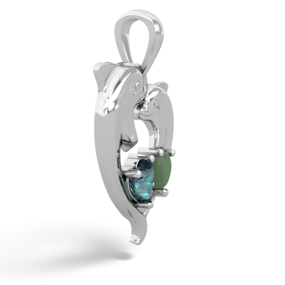 Alexandrite Dolphin Heart 14K White Gold pendant P5820