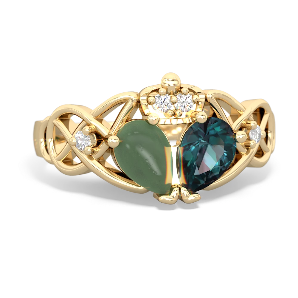 Alexandrite 'One Heart' Celtic Knot Claddagh 14K Yellow Gold ring R5322