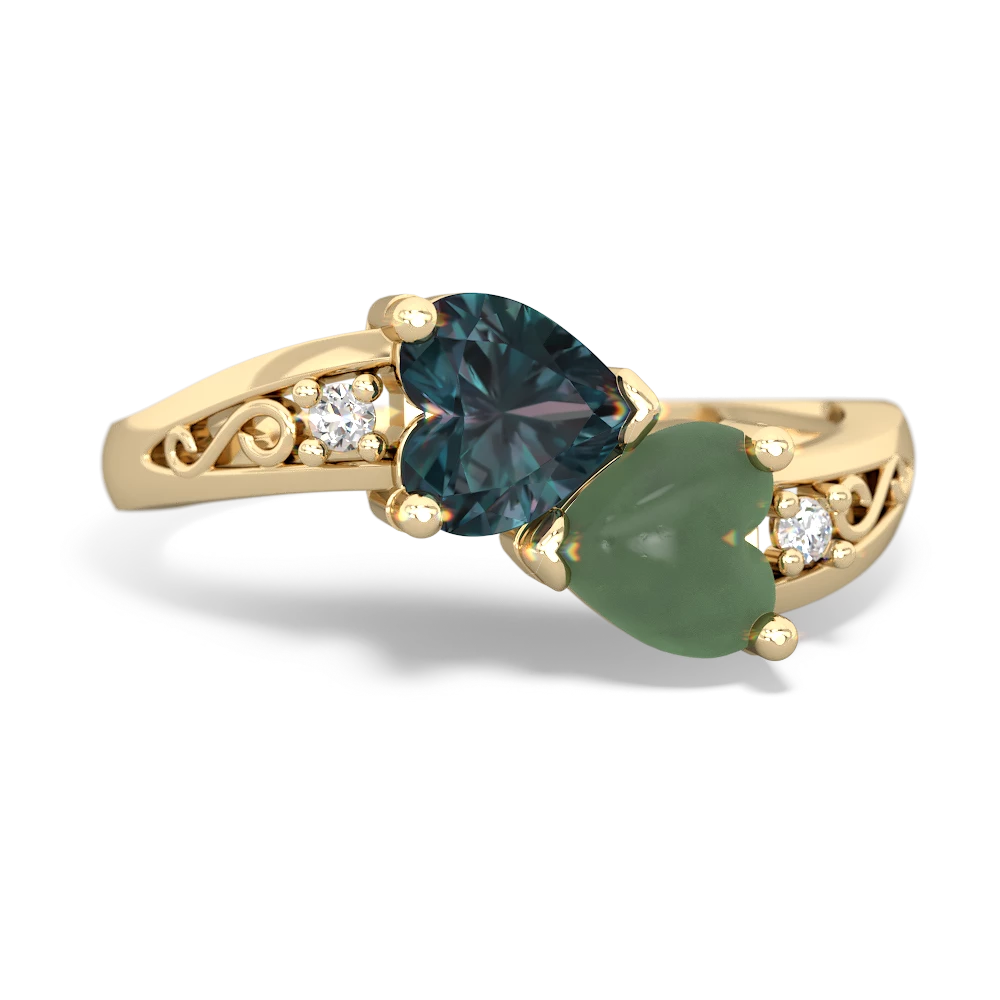 Alexandrite Snuggling Hearts 14K Yellow Gold ring R2178