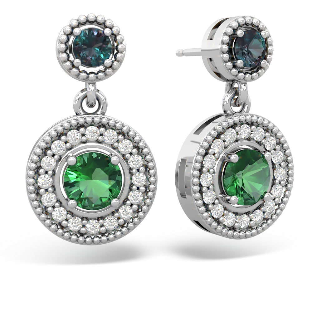 Alexandrite Halo Dangle 14K White Gold earrings E5319