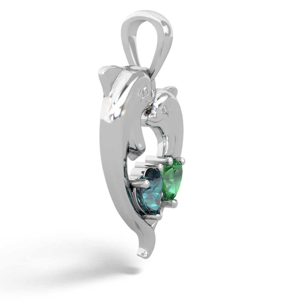 Alexandrite Dolphin Heart 14K White Gold pendant P5820