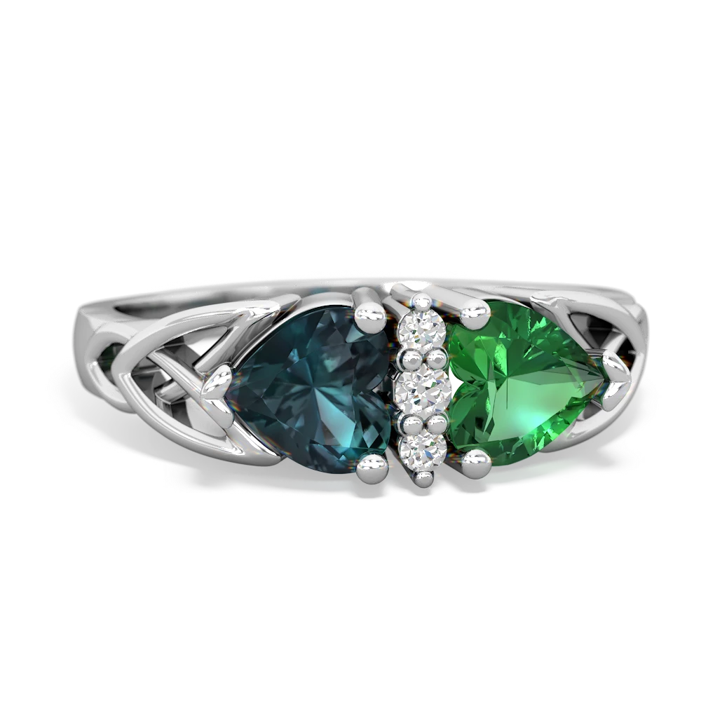 Alexandrite Celtic Knot Double Heart 14K White Gold ring R5040