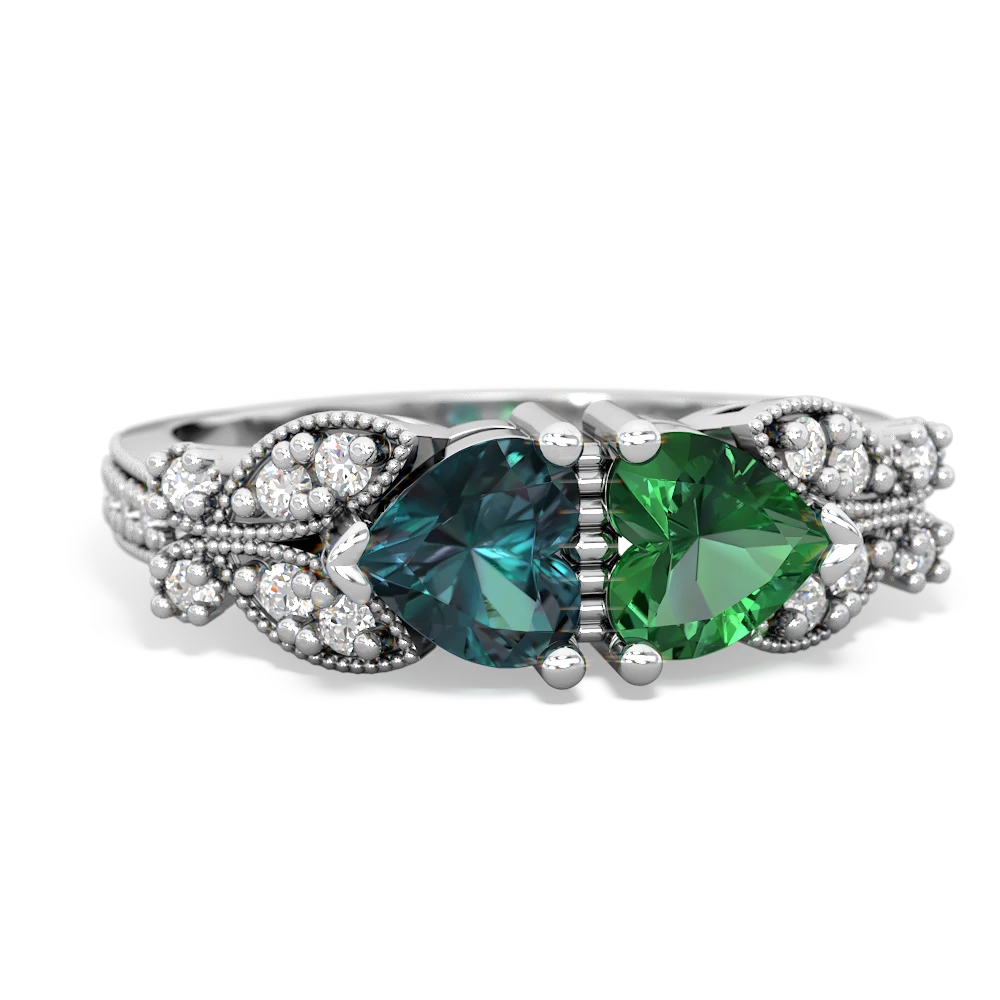 Alexandrite Diamond Butterflies 14K White Gold ring R5601