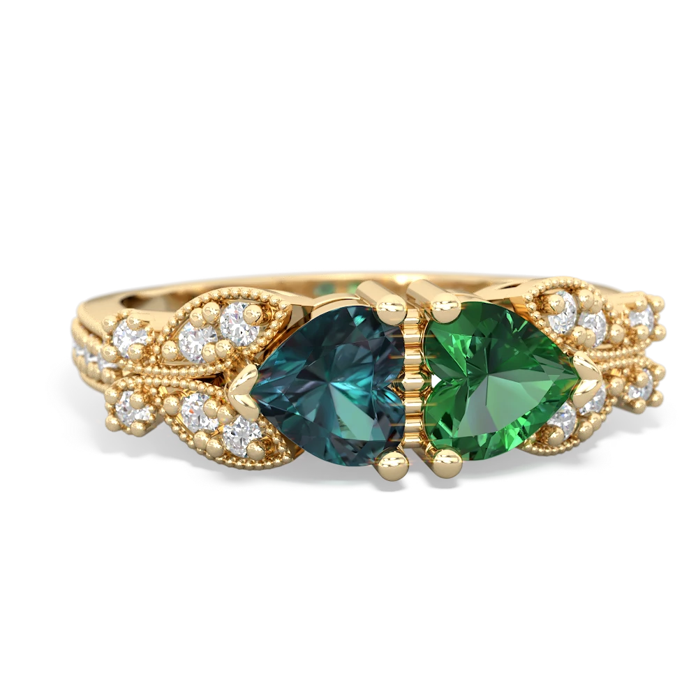 Alexandrite Diamond Butterflies 14K Yellow Gold ring R5601