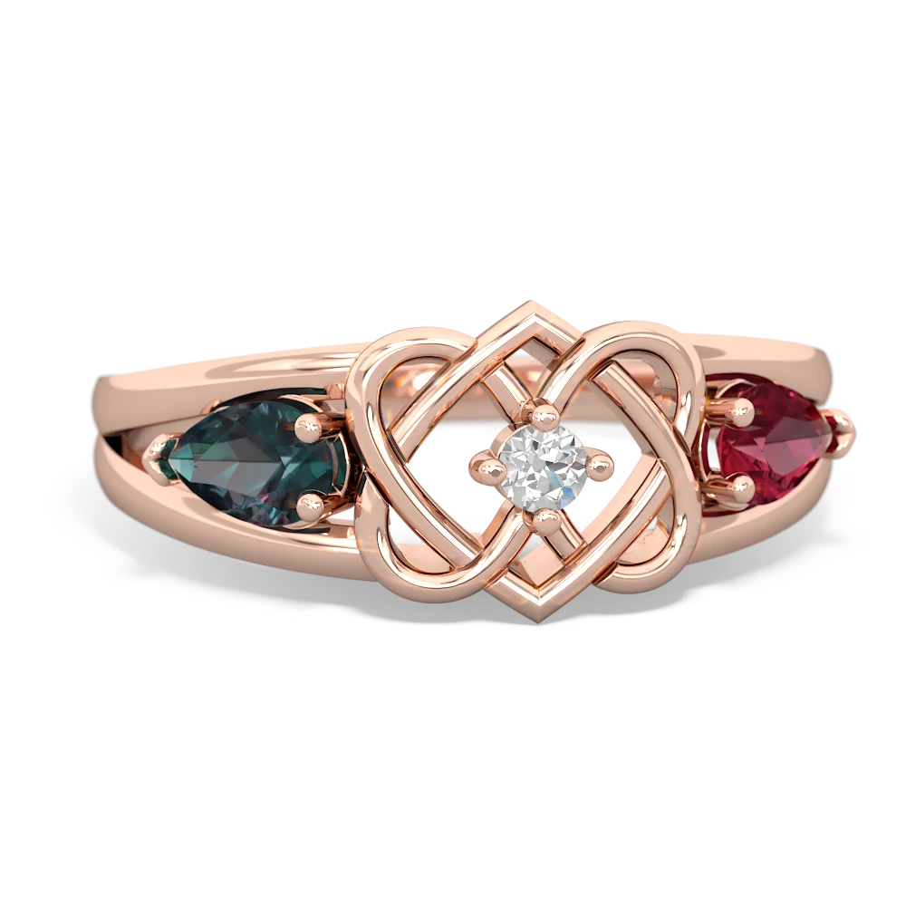 Alexandrite Hearts Intertwined 14K Rose Gold ring R5880