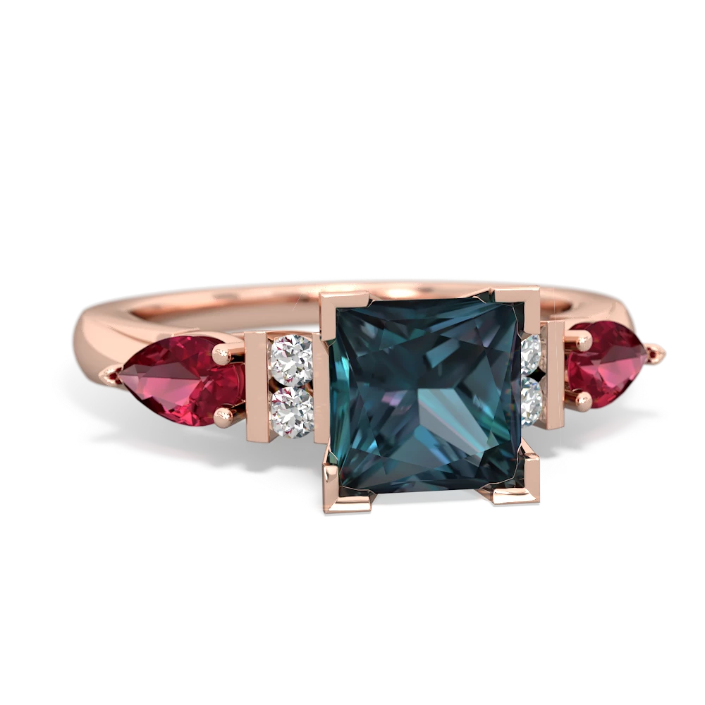 Alexandrite 6Mm Princess Eternal Embrace Engagement 14K Rose Gold ring C2002