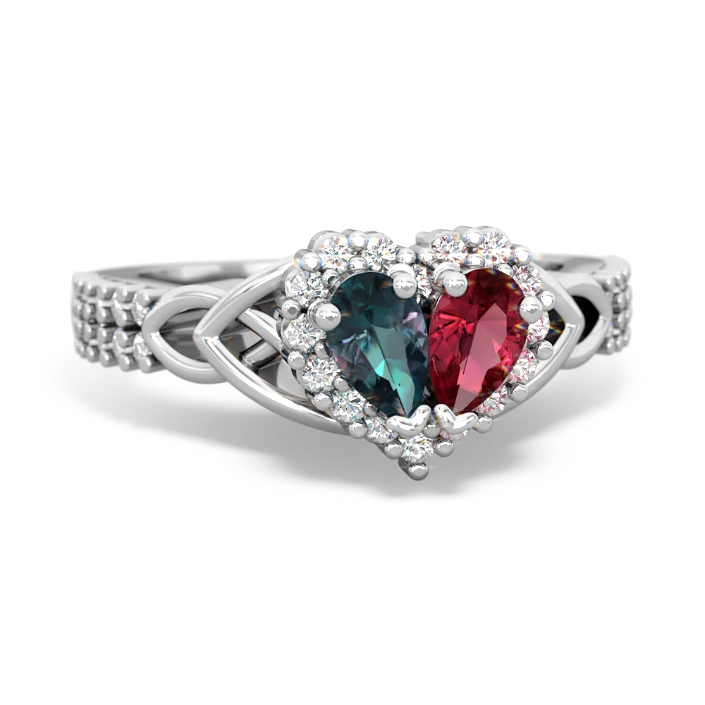 Alexandrite Celtic Knot Two Hearts As One 14K White Gold ring R2644HRT