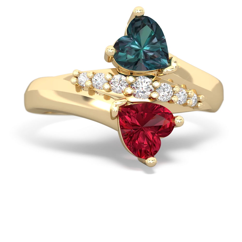 Alexandrite Heart To Heart 14K Yellow Gold ring R2064