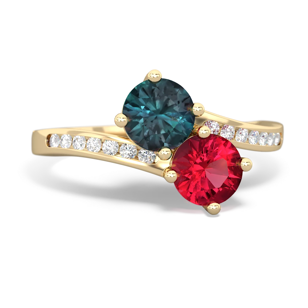 Alexandrite Channel Set Two Stone 14K Yellow Gold ring R5303