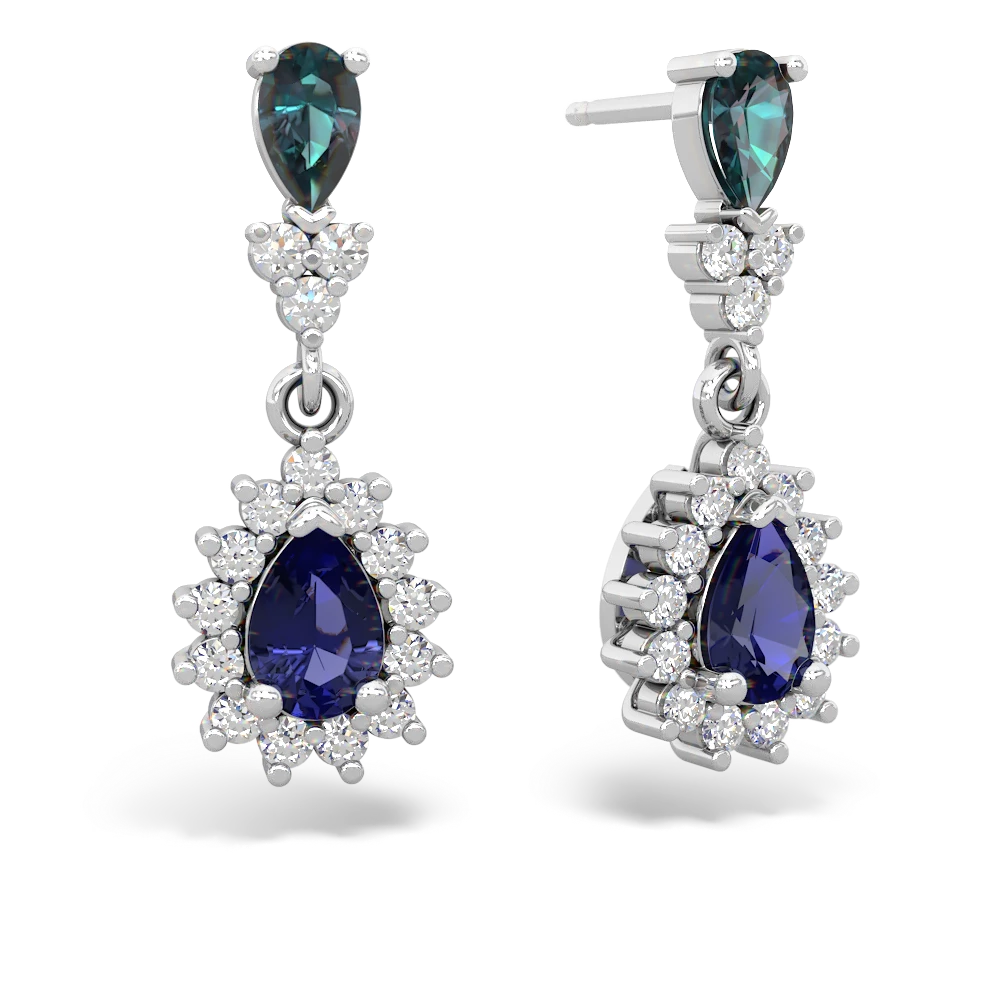 Alexandrite Halo Pear Dangle 14K White Gold earrings E1882