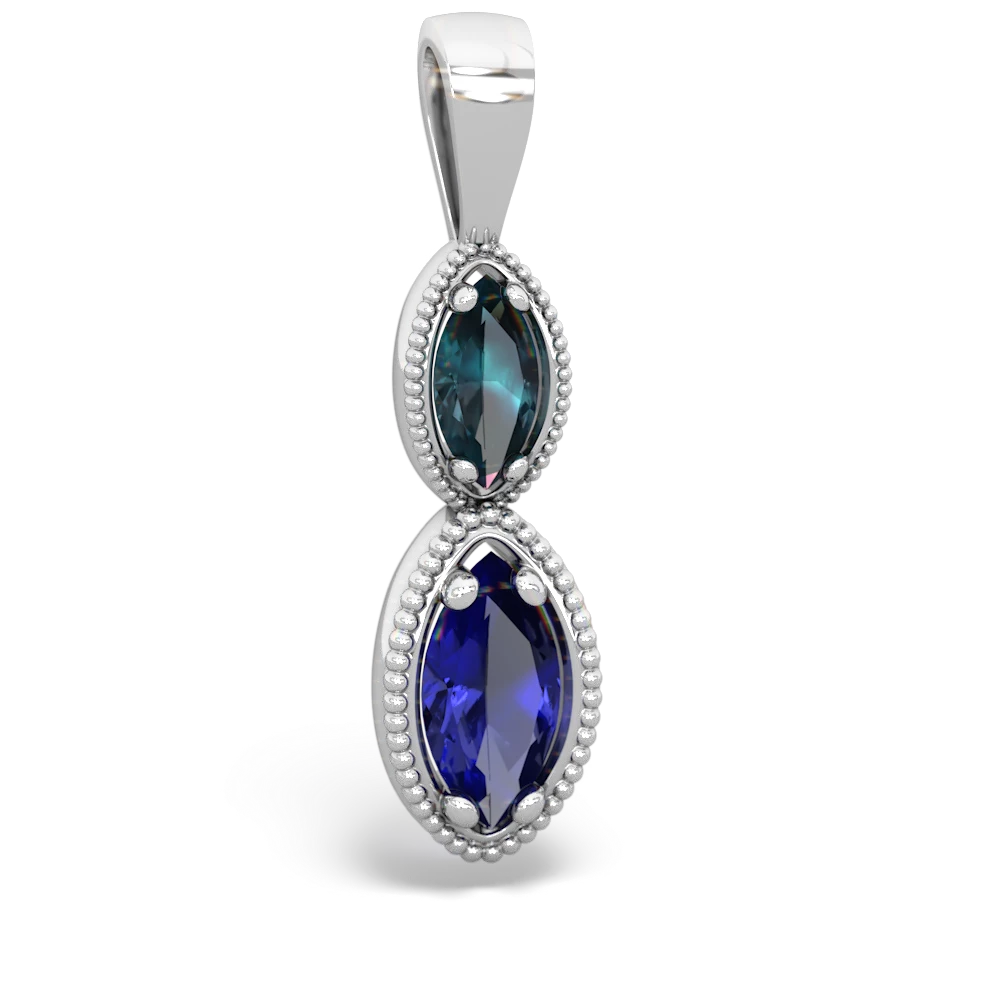 Alexandrite Antique-Style Halo 14K White Gold pendant P5700