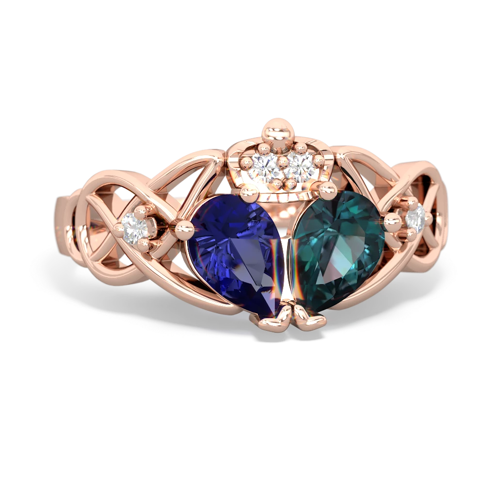 Alexandrite 'One Heart' Celtic Knot Claddagh 14K Rose Gold ring R5322